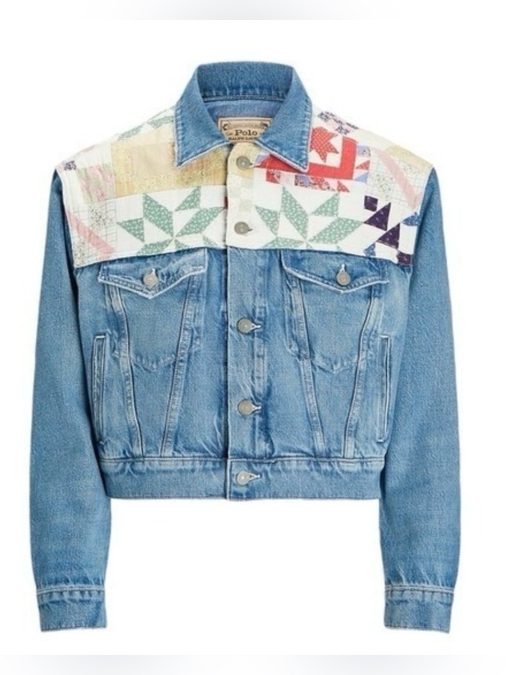 Polo Ralph Lauren Blue Denim Trucker Jacket with Quilted Patchwork Yoke, S